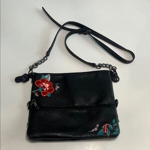 Black Floral Embroidered Crossbody Bag